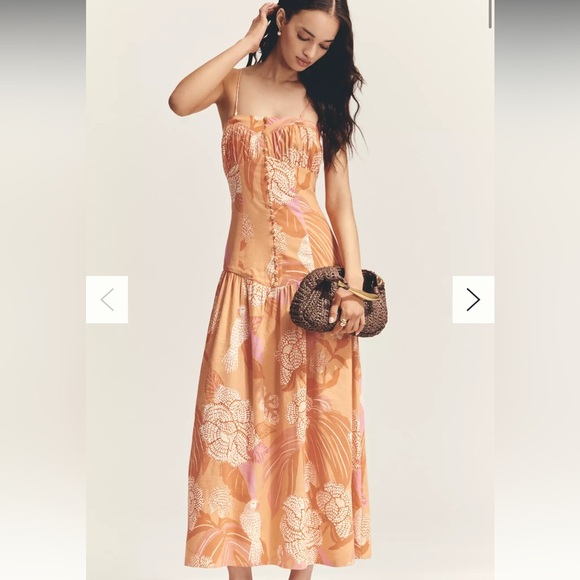 Farm Rio x Anthropologie Linen Blend Strapless Drop-Waist Maxi Dress size M - Picture 1 of 9